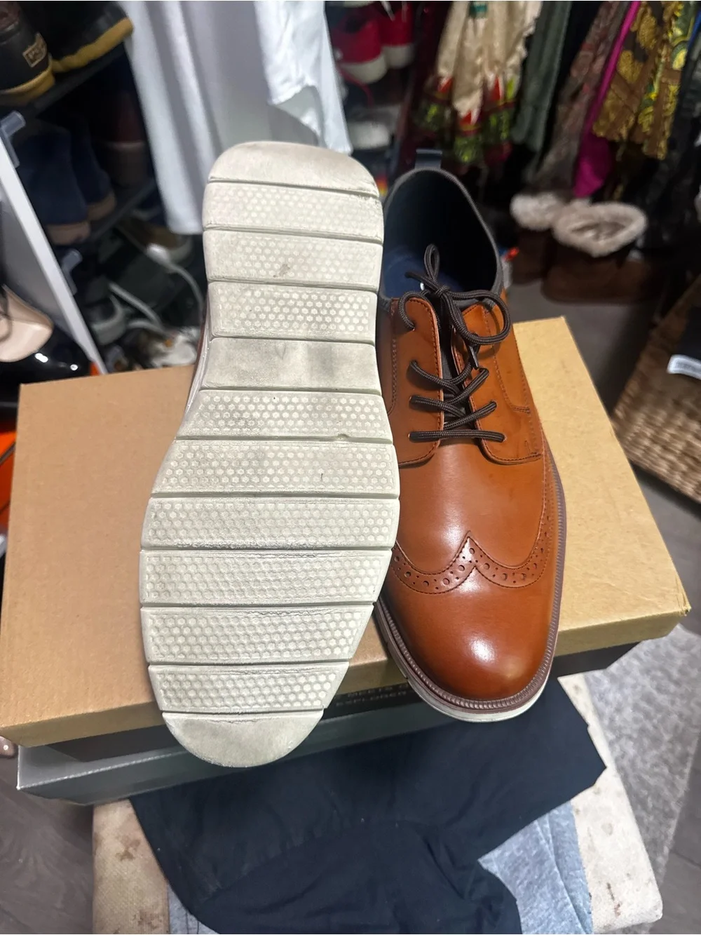 Men's Wingtip Oxford Leather Shoes - Tan